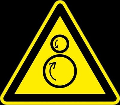 Waarschuwingsbord draaiende rollen - kunststof - W025 200 mm