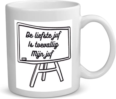 De liefste juf is toevallig mijn juf Mok met opdruk Docent cadeau - Meester en juffen dag - cadeautjes - Juffendag cadeau - cadeau Juf - einde schooljaar - afscheid- 350 ML inhoud