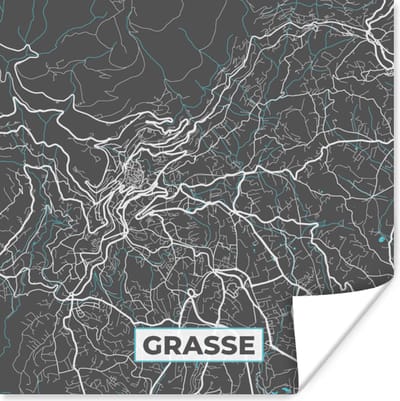 Poster Grasse - Frankrijk - Plattegrond - Stadskaart - Kaart - 100x100 cm XXL