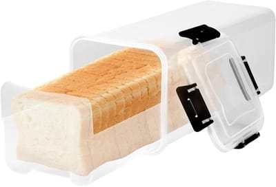 Famanu - Broodopbergdoos broodhouder bpa vrije sandwichbrooddispenser van kunststof om vers te houden herbruikbare luchtdichte container voor zelfgebakken brood granen meel (met bak) | Luxe opberger, modern design voor keuken en dagelijks gebruik