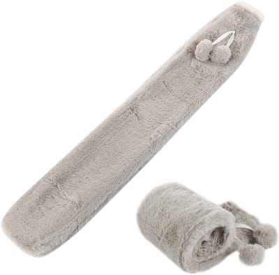 warmtekussen Extra Lange kruik met hoes Warmwaterkruik met Fleece Hoes 2,5 Liter Rubber Hot Water Bottle voor Cramps Compress Pain Relief Removable Hot Cold Pack Nacht Lang Warmte Houdend Veilig Rubber Zonder Geur-Grijs