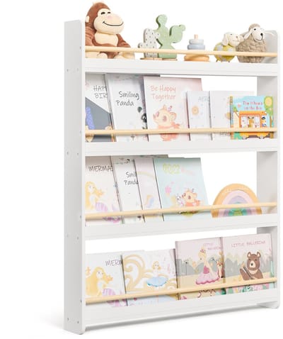 SONGMICS - Kinderboekenkast - Kinderboekenrek - Met 4 Niveaus - Speelgoedrek - Voor Kinderkamer Speelkamer