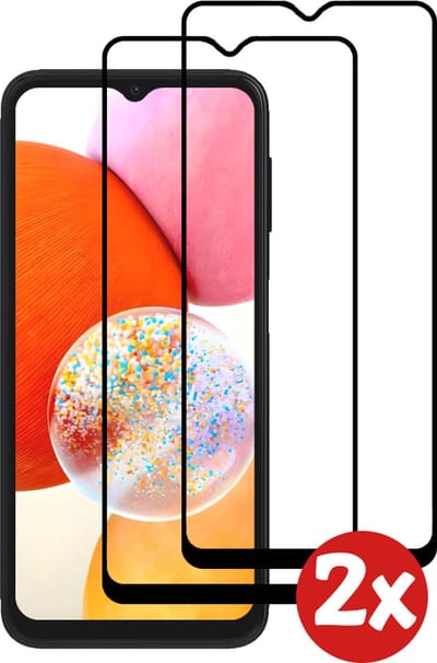 Smartphonica Screenprotector Geschikt voor Samsung Galaxy A14 - Full Cover Tempered Glass with Round Edge - Gehard glas met Afgeronde Hoeken - 2-Pack geschikt voor Samsung Galaxy A14