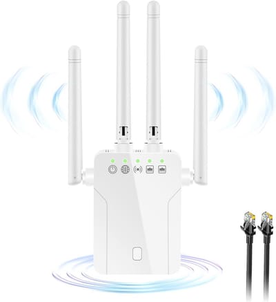 Wifi versterker 1200 Mbit/s - dual-band signaalversterker met RJ45, WPS, 2 LAN-poorten en 4 antennes