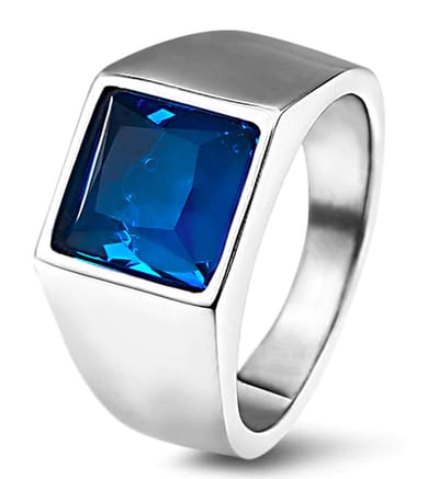 Zegelring Heren Zilver kleurig met Blauwe Steen - Staal - Ring Ringen - Papa Cadeau Voor Mannen - Vaderdag