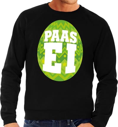 Zwarte Paas sweater met groen paasei - Pasen trui voor heren - Pasen kleding S