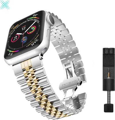 MY PROTECT - Luxe Metalen Jubilee Bandje - Geschikt Voor Apple Watch Bandje - Series 1/2/3/4/5/6/7/8/9/10/SE - 38mm - 40mm - 41mm - 42mm - Zilver Goud