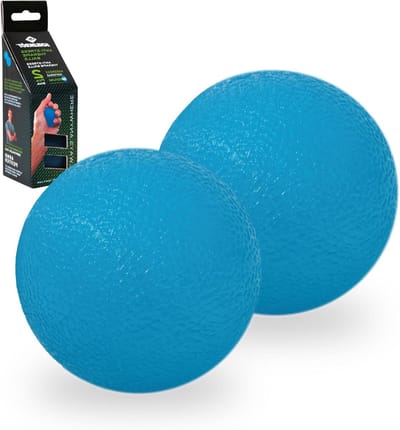 Anti-stress therapie ballen set van 2 blauw geel handdrukballen grijpkrachttrainingsballen vingertrainingsset 960118
