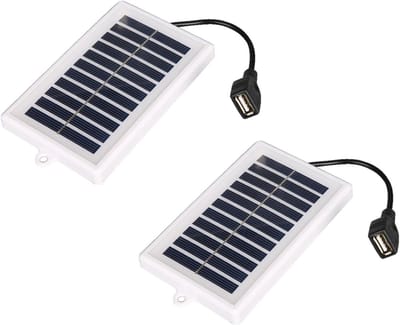Oneay Set van 2 draagbare 5V-zonneladers met USB-uitgang, ABS-zonnepanelen, geschikt voor buitenactiviteiten zoals reizen, kamperen en wandelen.
