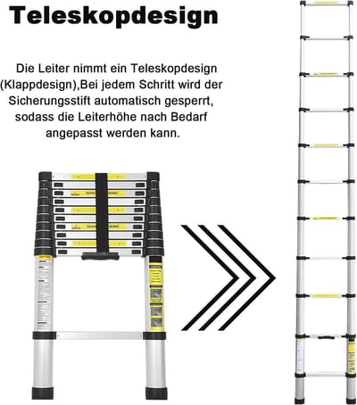 Telescopische Aluminium Ladder 3,8 meter - Opvouwbaar, Multifunctioneel en Draagbaar met Hoog Draagvermogen