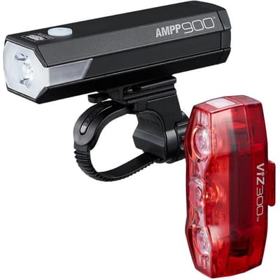 Cateye Ampp900 + Viz300 Verlichtingsset - Fiets Verlichting - Lumen: 900/300 - Stuurdiameter: 22-35mm - USB Oplaadbaar - Zwart/Rood