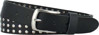 Leren Riem met studs | 4cm breed | Riemmaat: 105cm (totale lengte: 120cm) | 100% echt leer | Kleur: zwart | Nikkelvrije gesp