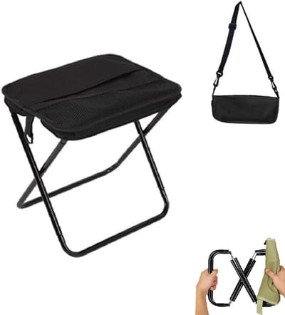 Opvouwbare Backpack Stoel - Draagbare Pocket Stoel - Outdoor Zitten - 2-in-1 Opbergtas - 28x28x24 cm - Zwart