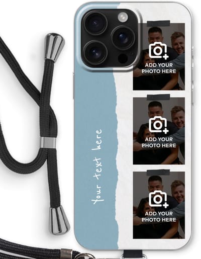 Gepersonaliseerd - Case Company® - Hoesje met koord geschikt voor iPhone 16 Pro Max hoesje met Koord - Polaroid N°6 - Telefoonhoesje met Zwart Koord - Bescherming aan alle Kanten en Over de Schermrand