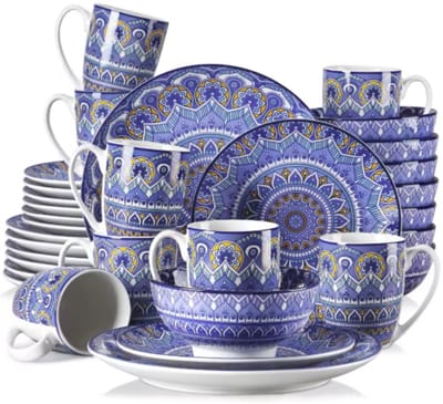 Marlossa Serviesset - 32 delig - 8 persoons - Blauw - Dinerborden - Bordenset - Diepe borden - Ontbijtborden - Servies - Keukenservies