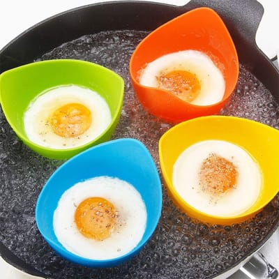 IGOODS 4 Pack Egg Poacher Cups - Perfect Gepocheerde Eieren - Egg Maker Niet-gepocheerde Eieren Cups BPA Siliconen Ei Poacher Cups Magnetron Ei Poacher- Ei Poacher Pan- Boiler Steamer- Magnetron Eieren