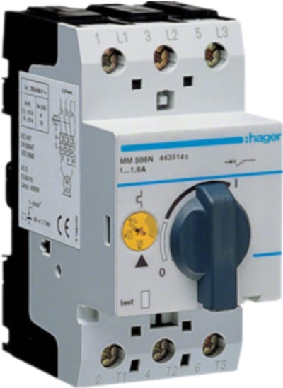 Hager Polo Wyłącznik silnikowy 3P 0,55kW 1-1,6A (MM506N)