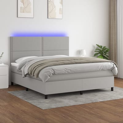 vidaXL - Boxspring - met - matras - en - LED - stof - lichtgrijs - 180x200 - cm