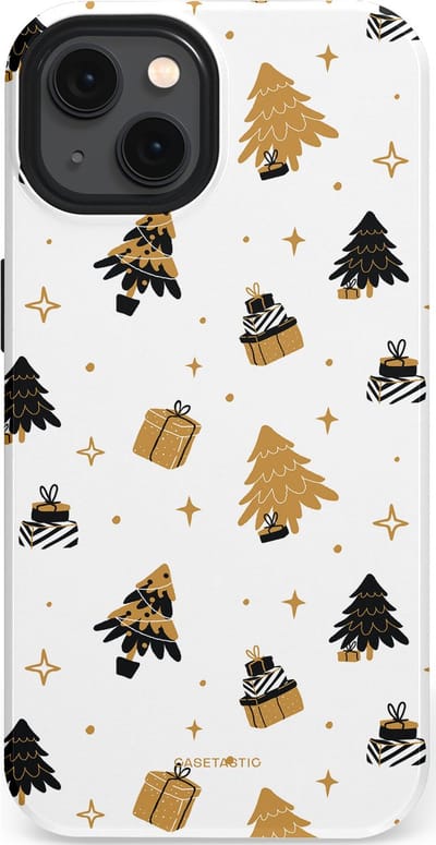 Casetastic hoesje geschikt voor Apple iPhone 13 - MagSafe - Dubbellaagse bescherming - Kerst met Cadeautjes - Fashion Case - Wit Beige Donkergrijs