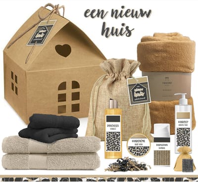 Geschenkset "Een nieuw huis" - 11 Producten - 1730 Gram | Cadeau Vrouw - Cadeau Man - Nieuwe woning - Wellness - Housewarming Cadeau - Verhuisd - Cadeau Pakket - Giftset Badkamer - Samenwonen - Verhuizing - Getrouwd - Bruin - Voor man & vrouw