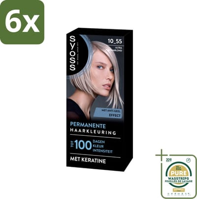 SYOSS - Permanent Coloration 10-55 - Haarverf - Permanente Haarkleuring - Ultra Platina Blond - Grijsdekking - Voordeelverpakking - 6 stuks - Grijsdekking - Keratine