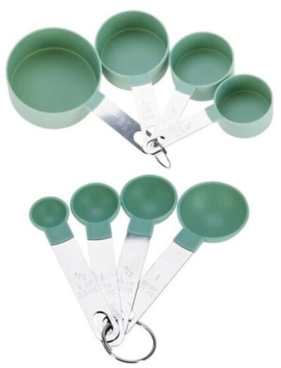 Excellent Houseware Maatschepjes/maatlepeltjes Set 8 stuks Kunststof & RVS Groen Keukenmaatlepels