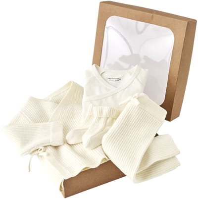 Vertbaudet Babypakje 4-delige set in effen tricot vestje + broek + sloffen + body