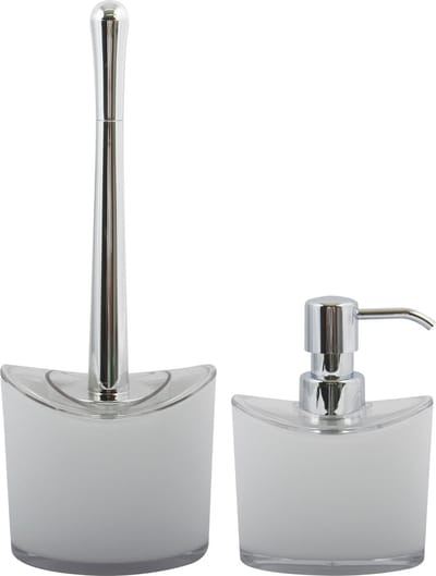 MSV Toiletborstel in houder/zeeppompje - badkamer set Aveiro - kunststof - wit