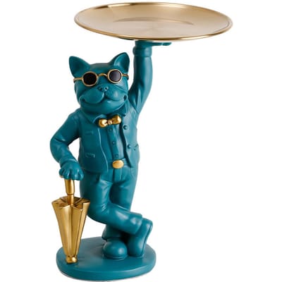 Statue Plateau de Rangement de Bureau Bouledogue Magnifique Résine Artisanale Plateau de Rangement Clés Bouledogue pour la Maison vert