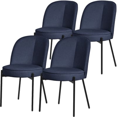Eetkamerstoelen set van 4 donkerblauw met rugleuning, gestoffeerde stoelen voor eetkamer & keuken ML-Design