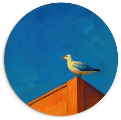 WallCircle® Wandcirkel 120x120 cm - Muurcirkel Meeuw - Gebouw - Lucht - Geschilderd - Muurdecoratie woonkamer - Wanddecoratie slaapkamer - Kamer decoratie accessoires - Ronde schilderijen XXL