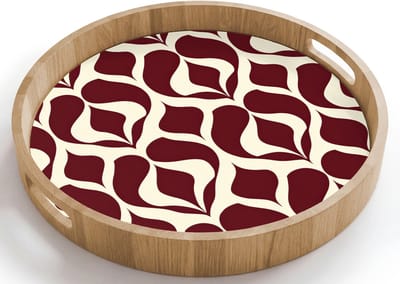 Dienblad rond 40x40 cm - Schootdienblad hout - Rood - Druppelpatroon - Grafisch - Borrelplank rechthoek - Plateau houten dienbladen