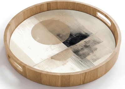 Dienblad rond 40x40 cm - Schootdienblad hout - Cirkel - Compositie - Diepte - Beige - Borrelplank rechthoek - Plateau houten dienbladen