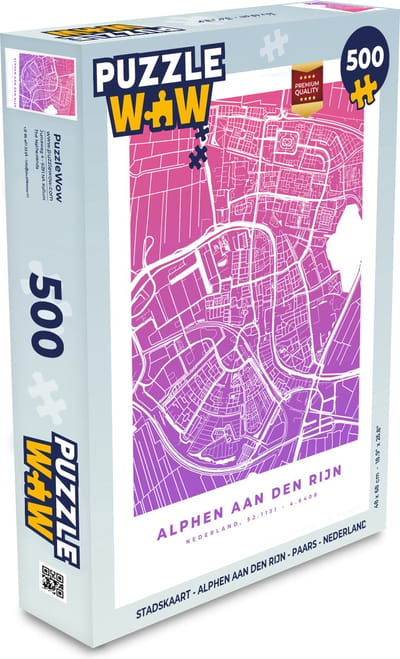 Puzzel Stadskaart - Alphen aan den Rijn - Paars - Nederland - Legpuzzel - Puzzel 500 stukjes - Plattegrond