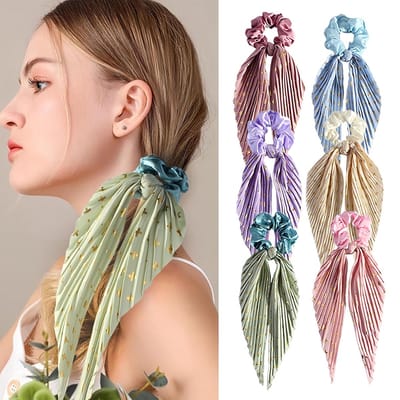 KZQ Handgemaakte Bloemen Haarelastieken Set van 6 Stuks Plooi Haarlussen Dikke Scrunchies voor Paardenstaart Modeaccessoire