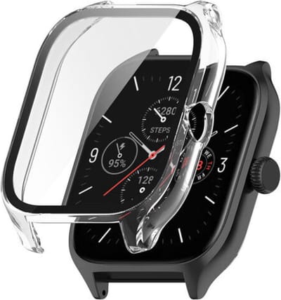 Strap-it Hard case bescherming - Stevig PC hoesje met glasplaat geschikt voor Amazfit GTS 4 - transparant