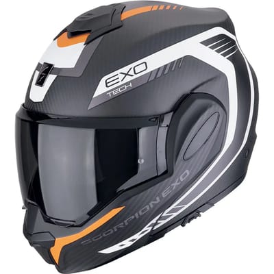Scorpion Exo-Tech Evo Carbon Cosy Matt Black-Orange - Maat XXL - Systeemhelmen - Scooter helm - Motorhelm - Carbon Mat Zwart Oranje Wit - Scooterhelmen mannen en vrouwen.