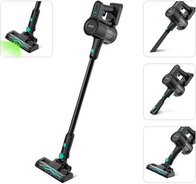 OOQE V-POWER TURBO - Geavanceerde draadloze steelstofzuiger met krachtige motor | Hoge Zuigkracht, Luchtstroom en Filtratie | Lichtgewicht | Ergonomisch en Gewrichtsvriendelijk | Geschikt voor Alle Typen Vloeren en Vuil | LED Licht | Zwart