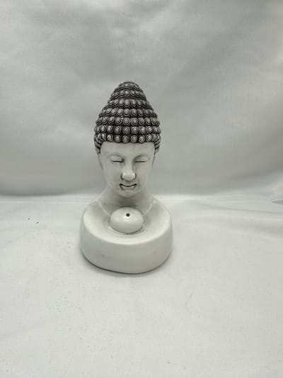 Decoratieve Boeddha wierrookhouder - wit - hoogte 13 cm x 10 x 7 cm - polyresin - Woonaccessoires - Decoratieve beelden - Wierrookhouder