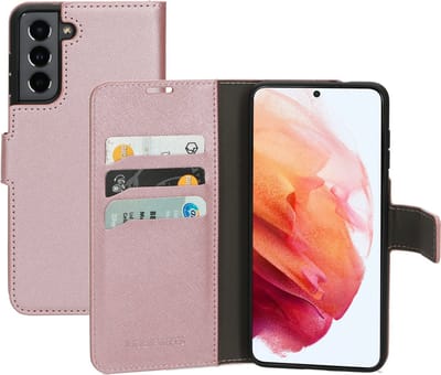 Mobiparts hoesje geschikt voor Samsung Galaxy S21 - Saffiano Wallet/Portemonnee hoesje - Magneet Sluiting - 3 Opbergvakken - Roze