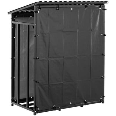 hillvert Brandhoutrek - met dekzeil en dak - 137 x 90 x 171 cm - zwart 10090655