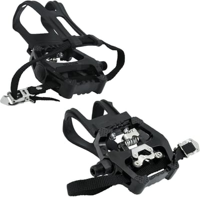 Dailygoods - 1 paar pedalen fiets, SPD-pedaal met kooi en riem, voor mountainbike, racefiets, cyclocross, racefiets, vouwfiets, hometrainer, spinning bike, outdoor, indoorfiets, 9/16 inch spindelfietsen