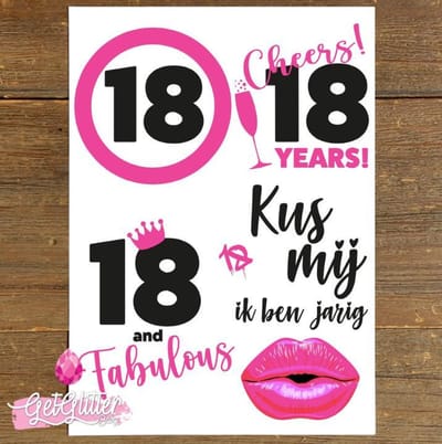 GetGlitterBaby® - Tijdelijke Tattoos / Tijdelijke Henna Festival Plak Tattoes / Nep Tatoeage voor Volwassenen / Fake Temporary Tattoo Sticker - Versiering 18 jaar Verjaardag - Vrouw