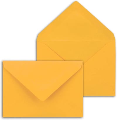 Envelop met spitse klep - DIN C7 - natte kleefing - kleine blanco brief-enveloppen - mini enveloppen - ideaal voor doop, geboorte, Kerstmis & cadeaukaartjes - serie FarbenFroh® 150 Stück 89, goudgeel