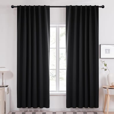 1 stuk Hoogwaardig Effen Kleur Gordijn met Moderne Stijl en Multifunctioneel Stoflint, Gordijnen voor Woonkamer, Slaapkamer 132X160CM 1PC&Fabric Tape zwart