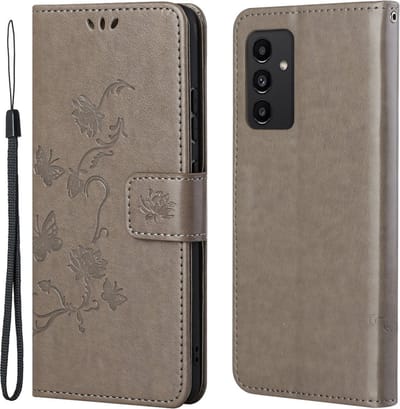 Coverup Hoesje - Geschikt voor Samsung Galaxy A13 4G Hoesje - Coverup Bloemen & Vlinders Book Case - Taupe Grijs