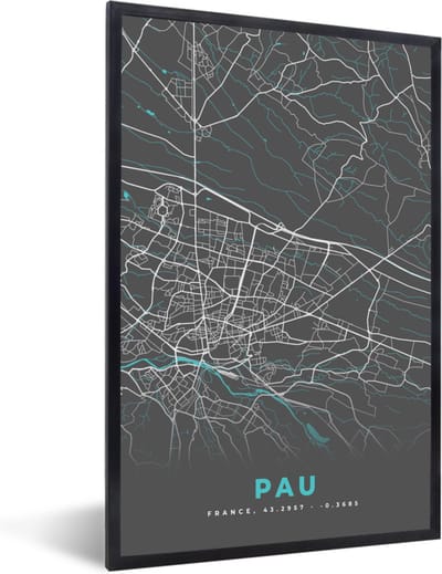 Fotolijst incl. Poster - Pau - Stadskaart - Kaart - Plattegrond - Frankrijk - 40x60 cm - Posterlijst