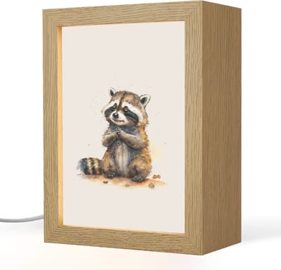Nachtlampje 15x20 cm - Kinder lampje - Wasbeer - Waterverf - Kleuren - Dieren - Kids - Tafellamp kinderkamer - Slaapkamer lamp - Bedlamp kinderen - Kinderlampje stopcontact - Wandlamp babykamer - Nachtlampjes