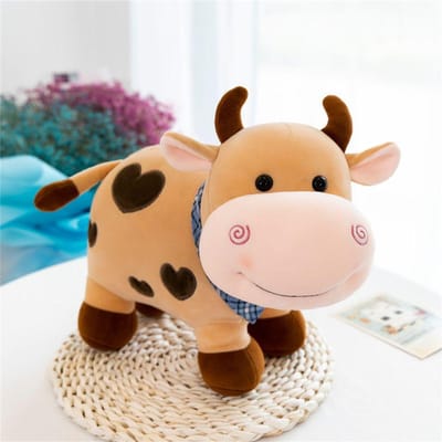 Cartoon Schattige Koe Pluche Speelgoed Zacht Dier Rundvee Pluche Speelgoed Kawaii Katoenen Dier Pluche Pop Gevuld Huisdecoratie bruin