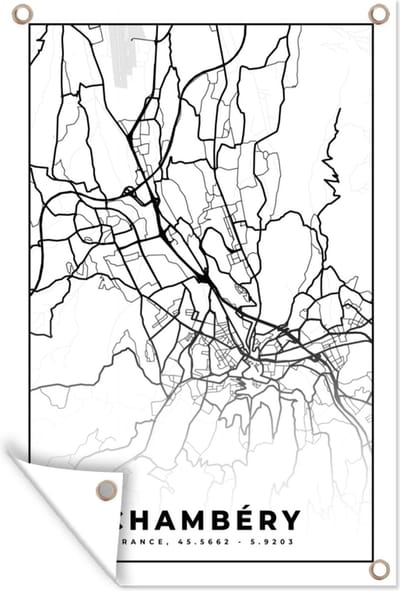 Muurdecoratie Kaart - Stadskaart - Frankrijk - Chambéry - Plattegrond - Zwart wit - 120x180 cm - Tuinposter - Tuindoek